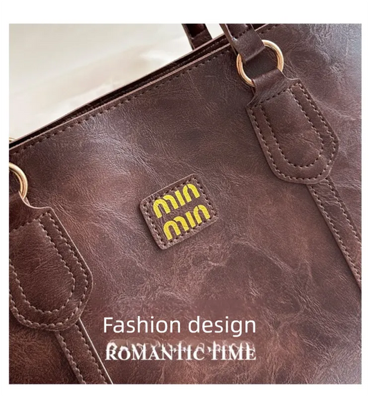 Brown Large Capacity Tote Bag – Vintage-Style Shoulder Handbag for Daily Use & Office Commute - Image 3