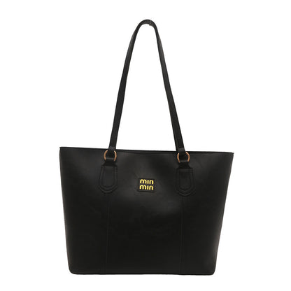 Black Large Capacity Tote Bag – Vintage-Style Shoulder Handbag for Daily Use & Office Commute