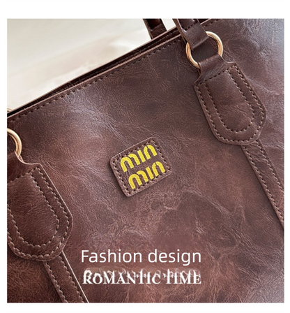 Black Large Capacity Tote Bag – Vintage-Style Shoulder Handbag for Daily Use & Office Commute - Image 3