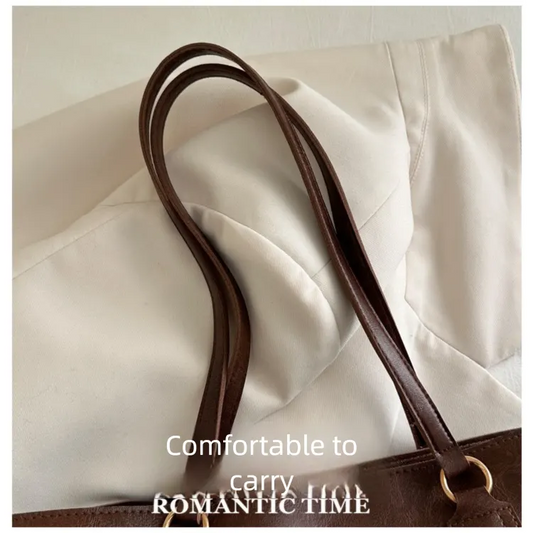 Black Large Capacity Tote Bag – Vintage-Style Shoulder Handbag for Daily Use & Office Commute - Image 4