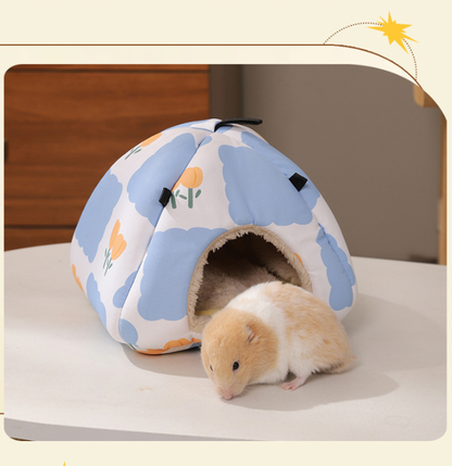 Blue and white tulips Soft Shelter for Small Mammals – Hanging & Floor Use, Waterproof Surface, Easy Clean(Size: M) - Image 2