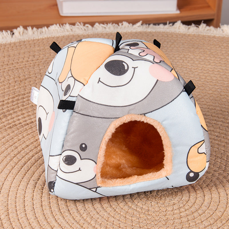 Cartoon bear Soft Shelter for Small Mammals – Hanging & Floor Use, Waterproof Surface, Easy Clean(Size: M)