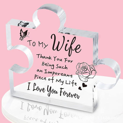 Interlocking Puzzle-Shaped Desktop Decor – 10.5cm Square Display Piece for Home or Gifting(Wife)