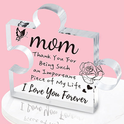 Interlocking Puzzle-Shaped Desktop Decor – 10.5cm Square Display Piece for Home or Gifting(Mom)
