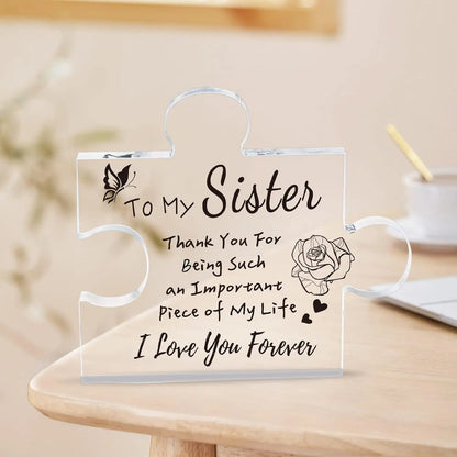Interlocking Puzzle-Shaped Desktop Decor – 10.5cm Square Display Piece for Home or Gifting(Sister)