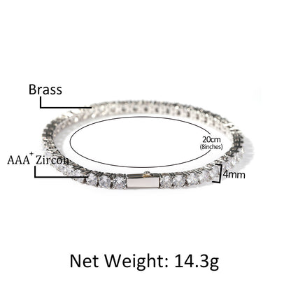 Silver Single-Row Zircon Bracelet – 4mm Wide, Brass Base with Secure Clasp, AAA+ Stones for Everyday Wear - Image 4