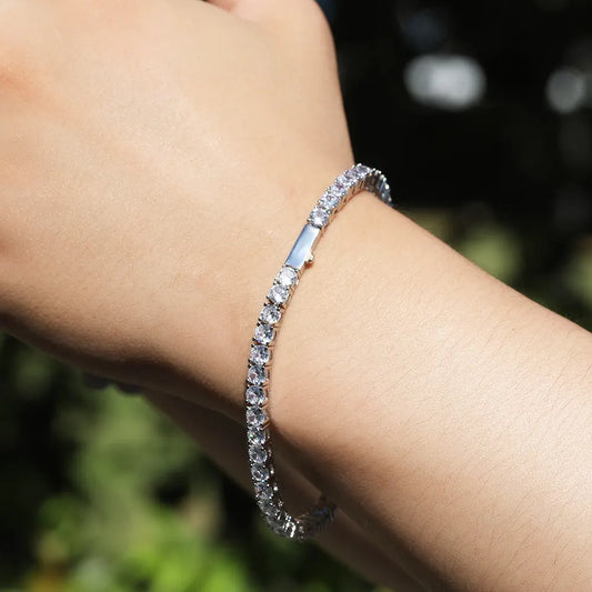 Gold Single-Row Zircon Bracelet – 4mm Wide, Brass Base with Secure Clasp, AAA+ Stones for Everyday Wear - Image 3