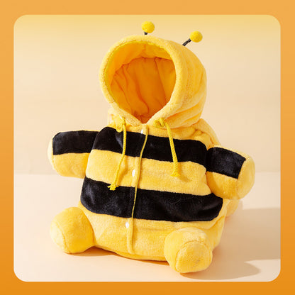 S Size Cute Bee Windproof Insulated Pet Shoulder Bag with Security Buckle - Soft Reversible Flannel Tote for Small Dogs & Cats Up to 2KG