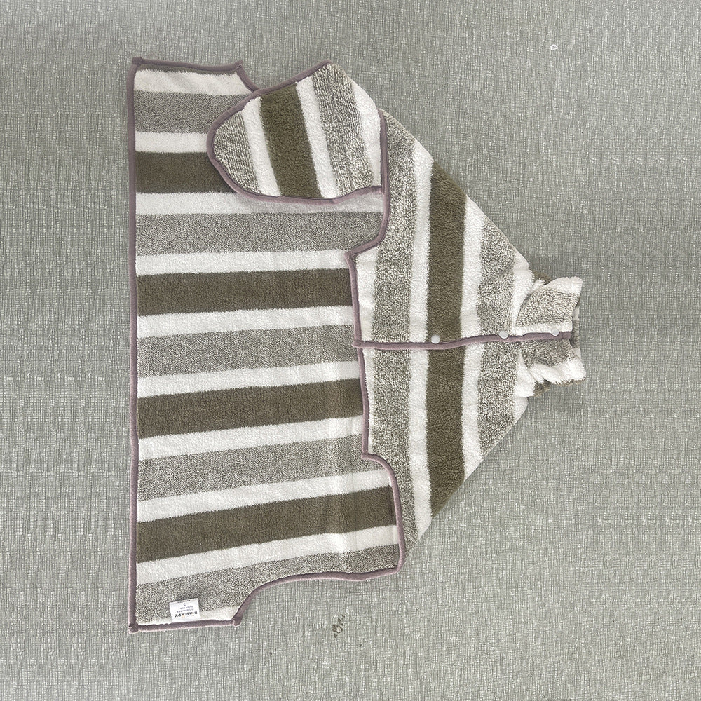 Brown Stripes Super Absorbent Pet Bathrobe with Waist Belt & Neck Snap - Full Coverage Quick-Drying Towel for Dogs & Cats (S Size)
