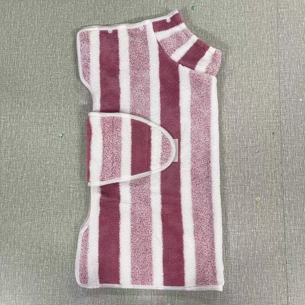 Red Stripes Super Absorbent Pet Bathrobe with Waist Belt & Neck Snap - Full Coverage Quick-Drying Towel for Dogs & Cats (M Size)