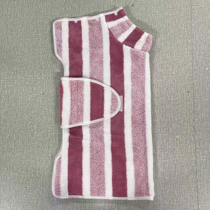 Red Stripes Super Absorbent Pet Bathrobe with Waist Belt & Neck Snap - Full Coverage Quick-Drying Towel for Dogs & Cats (M Size)