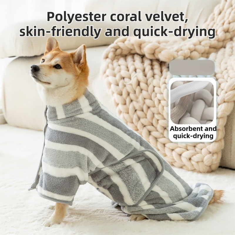 Red Stripes Super Absorbent Pet Bathrobe with Waist Belt & Neck Snap - Full Coverage Quick-Drying Towel for Dogs & Cats (XL Size) - Image 3