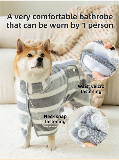 Red Stripes Super Absorbent Pet Bathrobe with Waist Belt & Neck Snap - Full Coverage Quick-Drying Towel for Dogs & Cats (XL Size) - Image 4