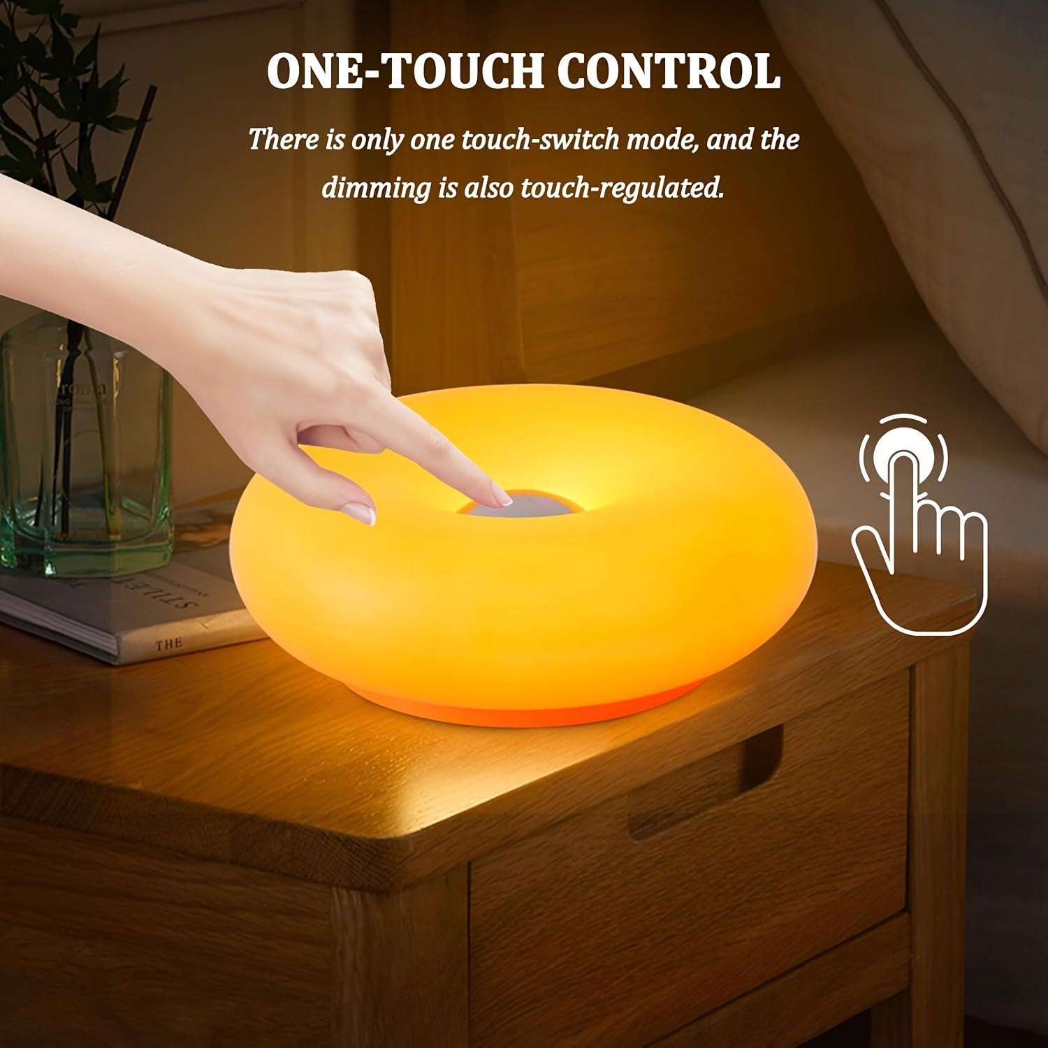 Retro Bauhaus Donut Bedside Lamp - Vibrant Orange Ambient Light and Sconce with Touch Dimming (USB Plug-in) - Image 2