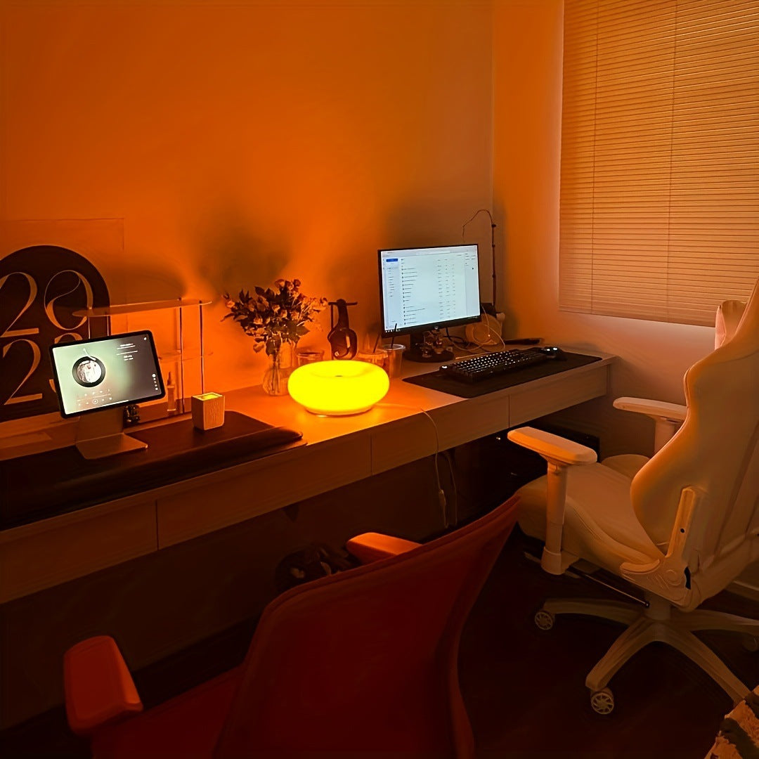 Retro Bauhaus Donut Bedside Lamp - Vibrant Orange Ambient Light and Sconce with Touch Dimming (USB Plug-in) - Image 5