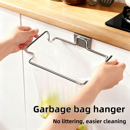 Large Stainless Steel Over-Cabinet Trash Bag Holder with Curved Ear Hook  - Heavy Duty Hanging Waste Bag Support for Home & Office - Image 2