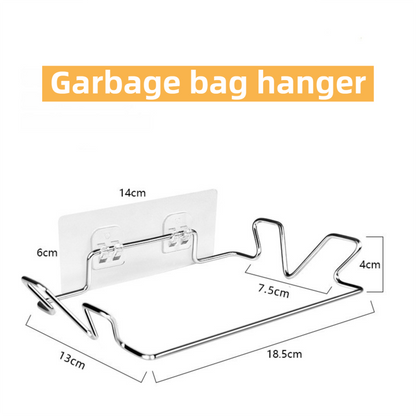 Stainless Steel Wall-Mounted Trash Bag Holder with Curved + V-Sharp Ear Hook  - Heavy Duty Waste Bag Support for Home & Office