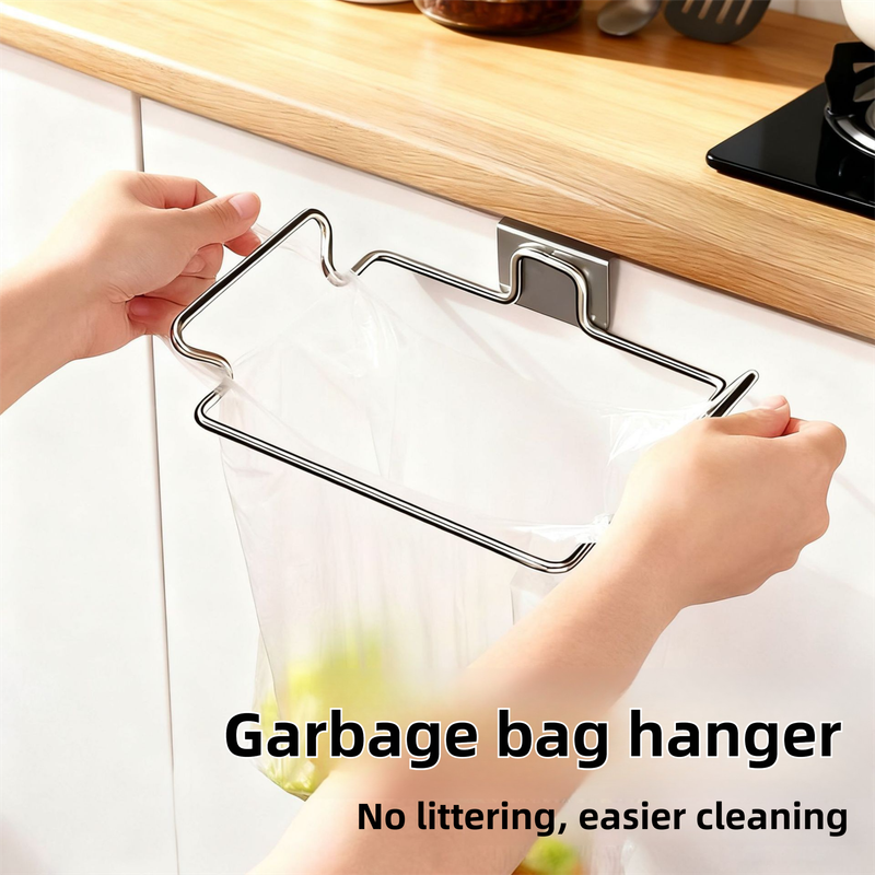 Stainless Steel Wall-Mounted Trash Bag Holder with Curved + V-Sharp Ear Hook  - Heavy Duty Waste Bag Support for Home & Office - Image 2