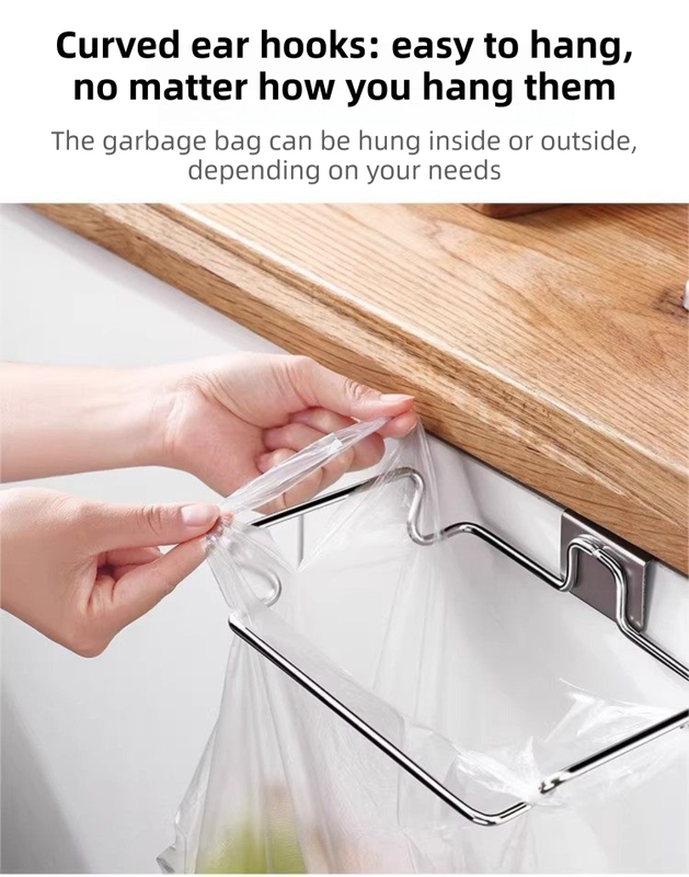 Stainless Steel Wall-Mounted Trash Bag Holder with Curved + V-Sharp Ear Hook  - Heavy Duty Waste Bag Support for Home & Office - Image 4