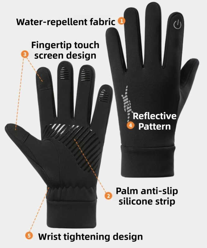 Black Windproof Thermal Sports Gloves with Touchscreen Fingertips & Anti-Slip Palm Grip for Running & Cycling (SD-01 Wrist-Tighten / M Size) - Image 2