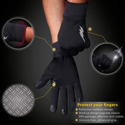 Black Windproof Thermal Sports Gloves with Touchscreen Fingertips & Anti-Slip Palm Grip for Running & Cycling (SD-01 Wrist-Tighten / L Size) - Image 3