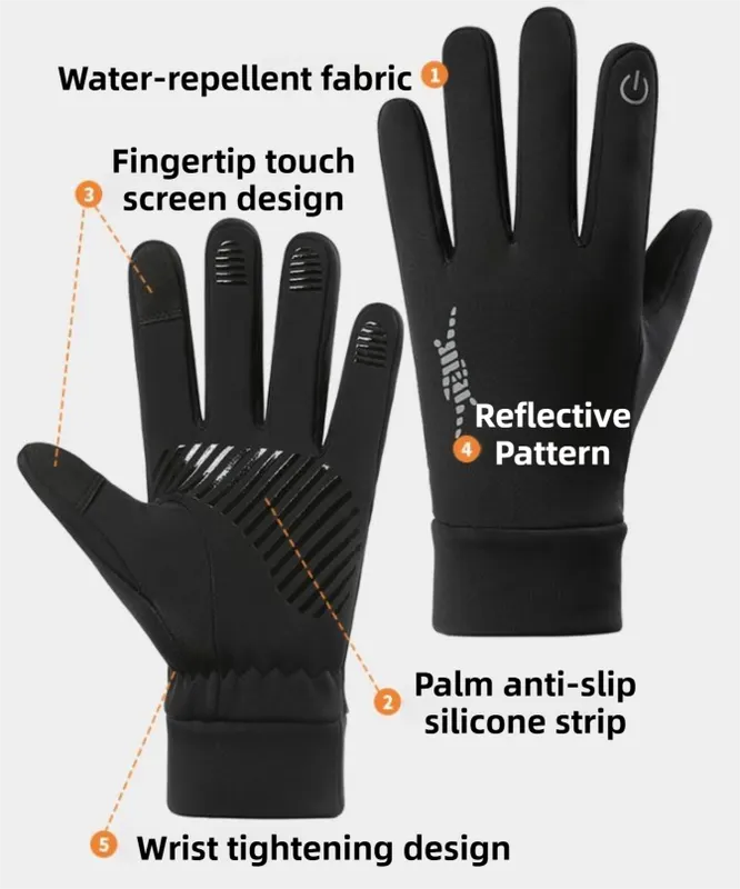 Grey Windproof Thermal Sports Gloves with Touchscreen Fingertips & Anti-Slip Palm Grip for Running & Cycling (SD-01 Wrist-Tighten / L Size) - Image 2