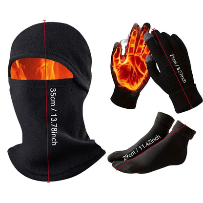 3-in-1 Black Winter Windproof and Thermal Sport Gear - Fleece Balaclava Hood, Touchscreen Gloves & Insulated Socks - Image 2