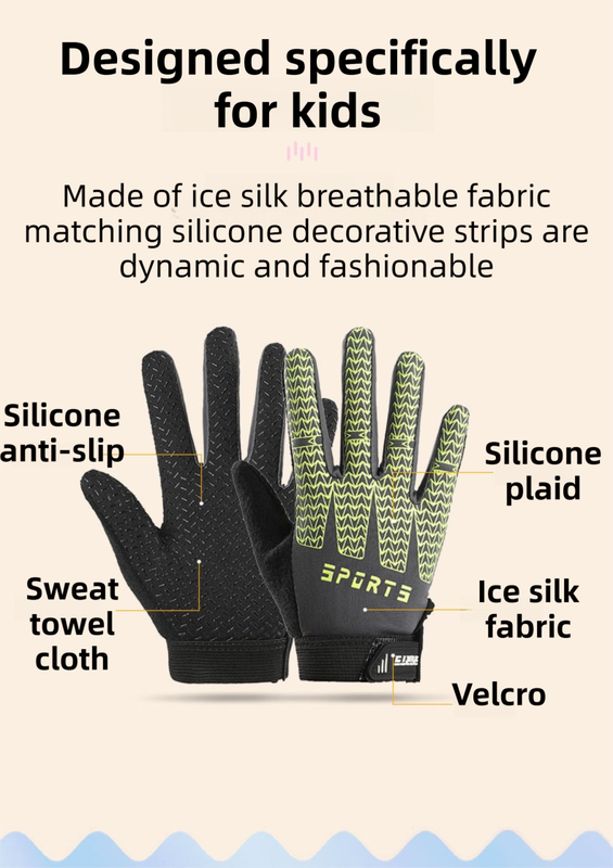 Black and Red Breathable Cycling Gloves for Kids - Non-Slip Silicone Grip, Ice Silk & Shock-Absorbing Sports Mitts (L Size) - Image 2