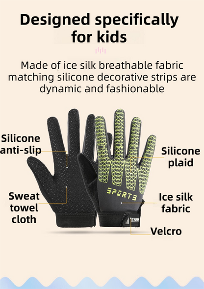 Black and Pink Breathable Cycling Gloves for Kids - Non-Slip Silicone Grip, Ice Silk & Shock-Absorbing Sports Mitts (L Size) - Image 2