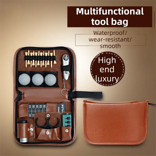 Brown Premium PU Leather Golf Accessory Organizer - Professional Golf Tool Kit Empty Pouch - Image 2