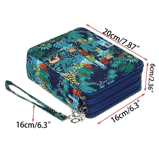 Portable 78-Slot Oxford Cloth Colored Pencil Zipper Case - Large Capacity Sketching & Drawing Stationery Pouch (Denim Flowers) - Image 4