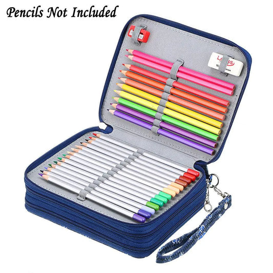 Portable 78-Slot Oxford Cloth Colored Pencil Zipper Case - Large Capacity Sketching & Drawing Stationery Pouch (Denim Sequins) - Image 2