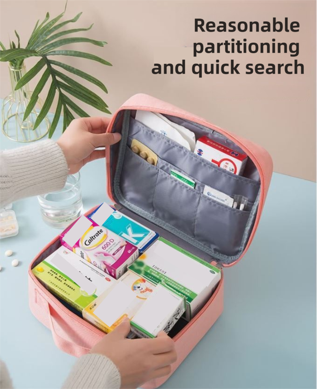 Pink Large Capacity Empty First Aid Kit 25 x 14 x 20 CM - Durable Oxford Cloth Emergency Medical Storage Bag for Home Car Camping Travel - Image 3