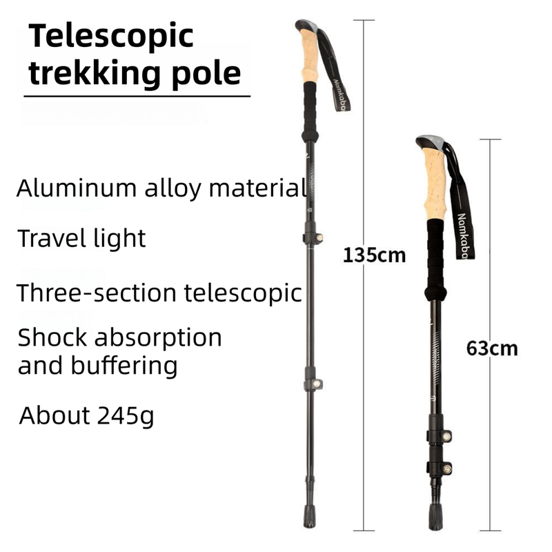 2-Pack Brown Aluminum Alloy Telescopic Trekking Poles with Secure External Lock & Accessory - 3-Section Adjustable Hiking Sticks(65-135cm) - Image 2