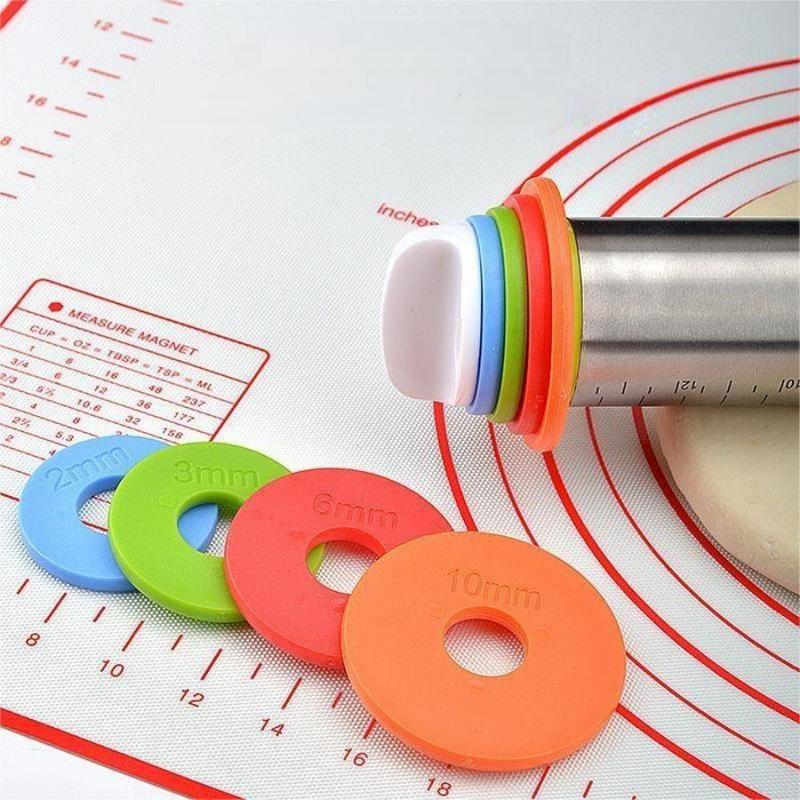 Adjustable Stainless Steel Rolling Pin + 40 x 60 CM Red Non-Stick Silicone Pastry Mat with 4 Precise Thickness Rings & Clear Measurement Markings - Image 4
