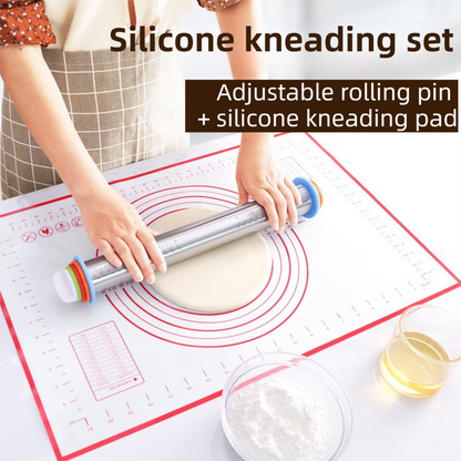 Adjustable Stainless Steel Rolling Pin + 40 x 60 CM Black Non-Stick Silicone Pastry Mat with 4 Precise Thickness Rings & Clear Measurement Markings - Image 2