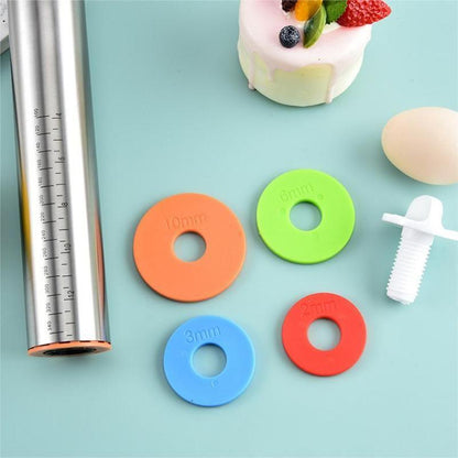Adjustable Stainless Steel Rolling Pin + 40 x 60 CM Black Non-Stick Silicone Pastry Mat with 4 Precise Thickness Rings & Clear Measurement Markings - Image 3
