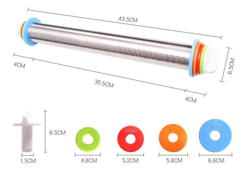 Adjustable Stainless Steel Rolling Pin + 40 x 60 CM Black Non-Stick Silicone Pastry Mat with 4 Precise Thickness Rings & Clear Measurement Markings - Image 5