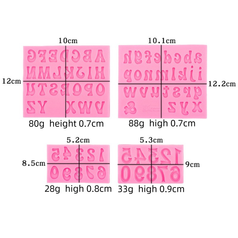 4-Pack Pink Alphabet & Numbers Silicone Fondant Molds - Heat Resistant Cake Decoration & Resin Crafting Tools - Image 2