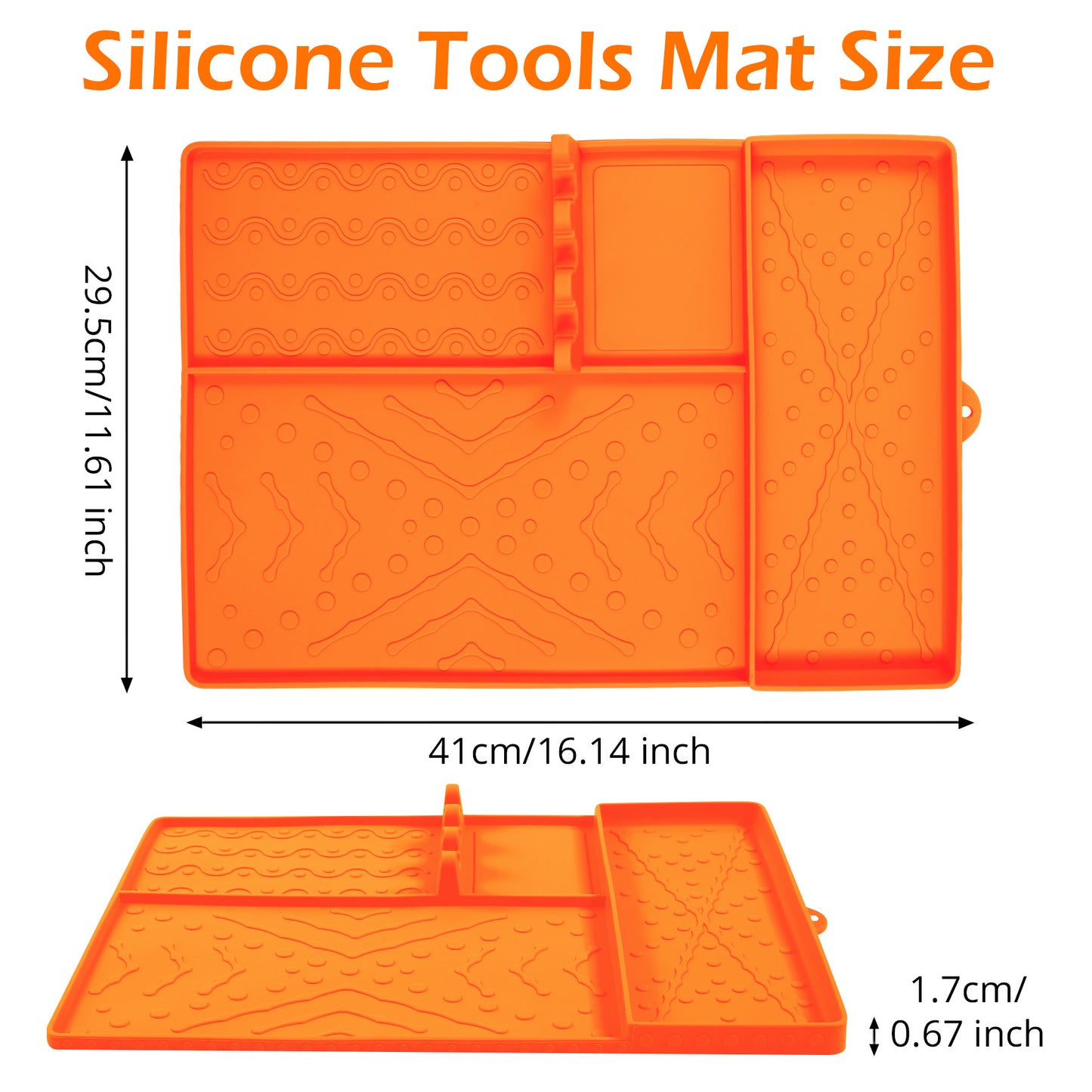 Orange Heavy-Duty Silicone Griddle Tool Mat Integrated Tool & Bottle Slots - Non-Stick BBQ Tool Draining Grease Mat and Seasoning Station - Image 2