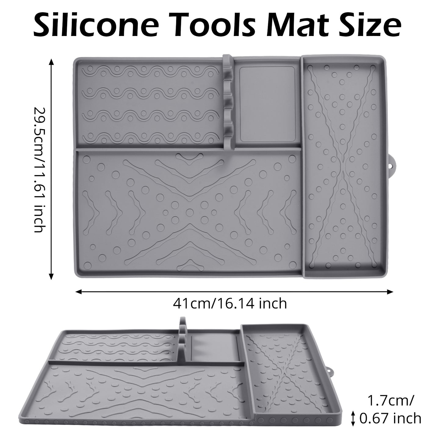 Grey Heavy-Duty Silicone Griddle Tool Mat Integrated Tool & Bottle Slots - Non-Stick BBQ Tool Draining Grease Mat and Seasoning Station - Image 2
