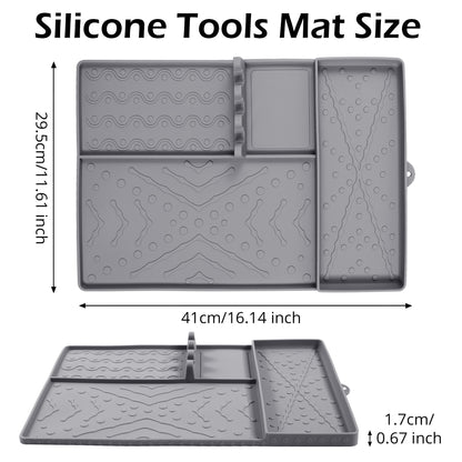 Grey Heavy-Duty Silicone Griddle Tool Mat Integrated Tool & Bottle Slots - Non-Stick BBQ Tool Draining Grease Mat and Seasoning Station - Image 2