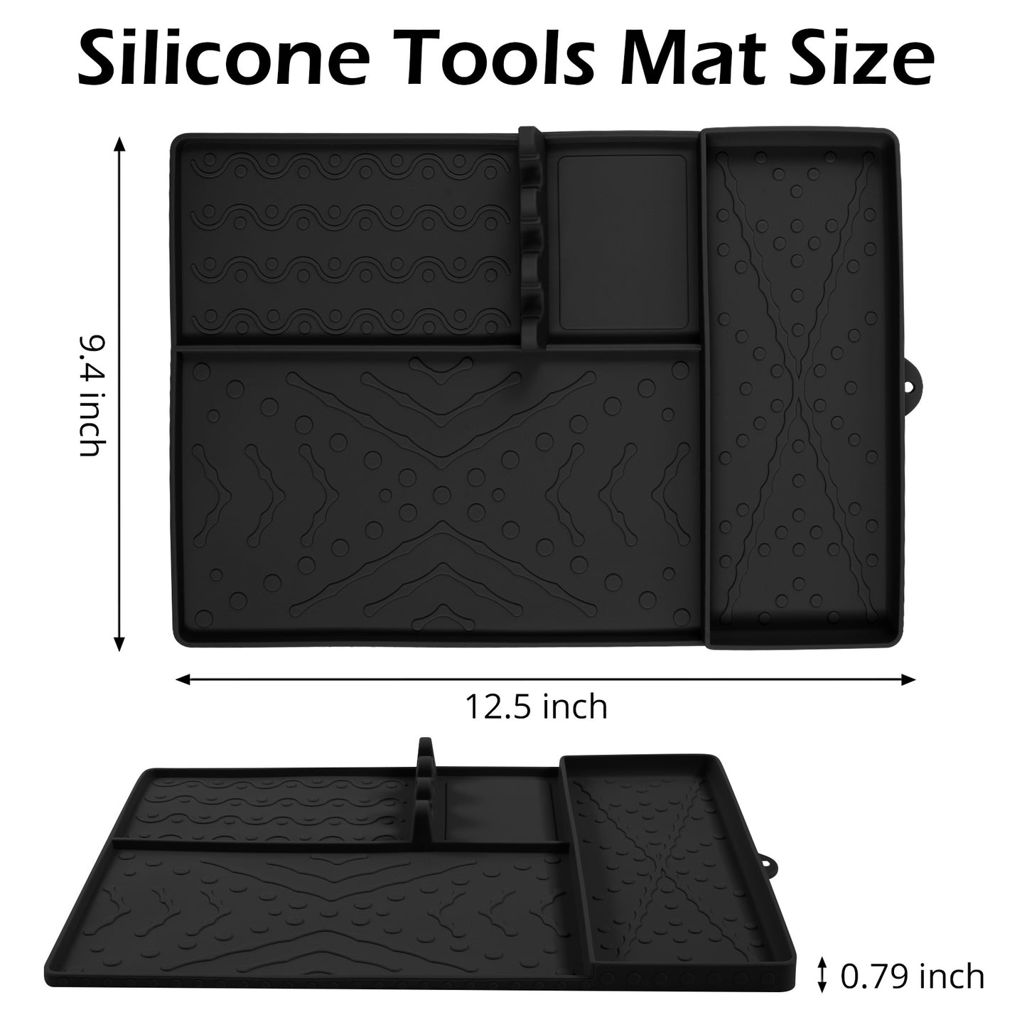 Black Heavy-Duty Silicone Griddle Tool Mat Integrated Tool & Bottle Slots - Non-Stick BBQ Tool Draining Grease Mat and Seasoning Station - Image 2