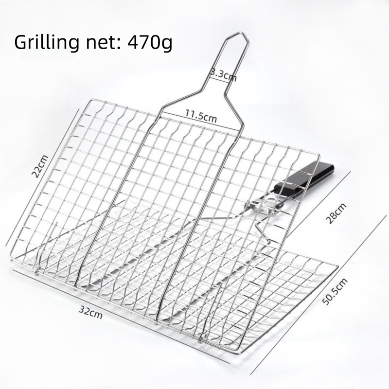 180° Foldable Stainless Steel BBQ Grilling Net Basket with Storage Bag & Secure Lock - Fish, Chicken Wings & Vegetable Barbecue Mesh Clip - Image 3