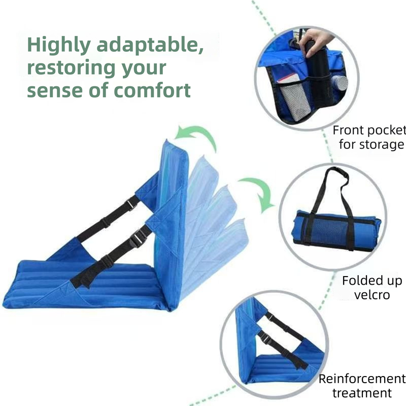 Blue Foldable Stadium Seat Cushion with Backrest & Storage Pockets - Portable Roll-Up Outdoor Waterproof Oxford Cloth Bleacher Chair - Image 2