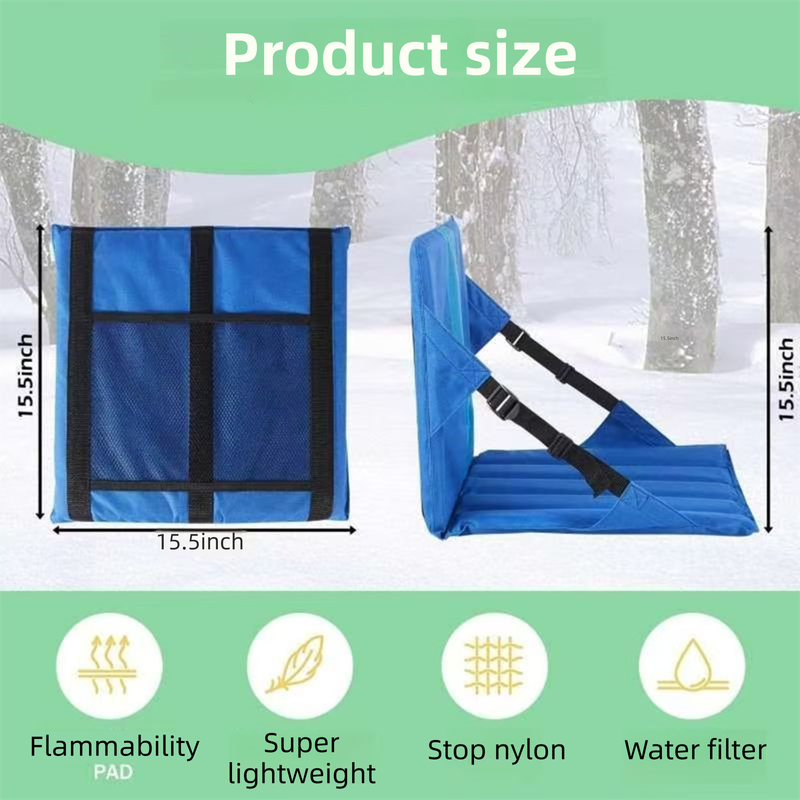 Black Foldable Stadium Seat Cushion with Backrest & Storage Pockets - Portable Roll-Up Outdoor Waterproof Oxford Cloth Bleacher Chair - Image 3