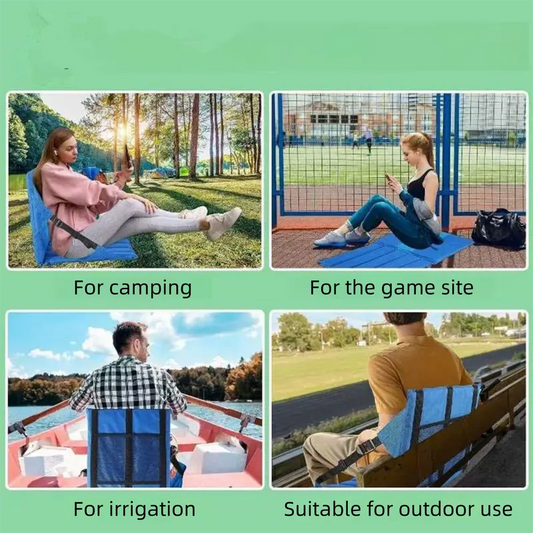Black Foldable Stadium Seat Cushion with Backrest & Storage Pockets - Portable Roll-Up Outdoor Waterproof Oxford Cloth Bleacher Chair - Image 4