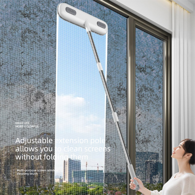 5PCS 2-in-1 Window Fly Screen Cleaner Brush with Extendable 82cm Stainless Steel Handle Multifunctional Mesh Cleaning Tool for Wet and Dry Use on Glass and Carpets - Image 2