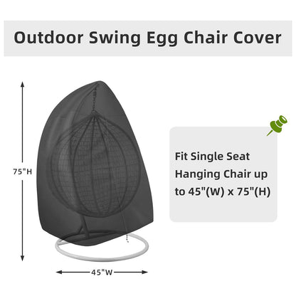 Black Heavy Duty Hanging Egg Chair Shield with Windproof Drawstring and Storage Bag - Waterproof & Dustproof Garden Swing Chair Protector (Single Seat 190 x 115 CM) - Image 4