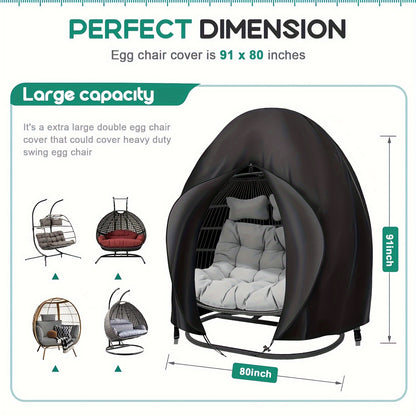 Black Heavy Duty Hanging Egg Chair Shield with Windproof Drawstring and Storage Bag - Waterproof & Dustproof Garden Swing Chair Protector (Double Seat 190 x 115 CM) - Image 3